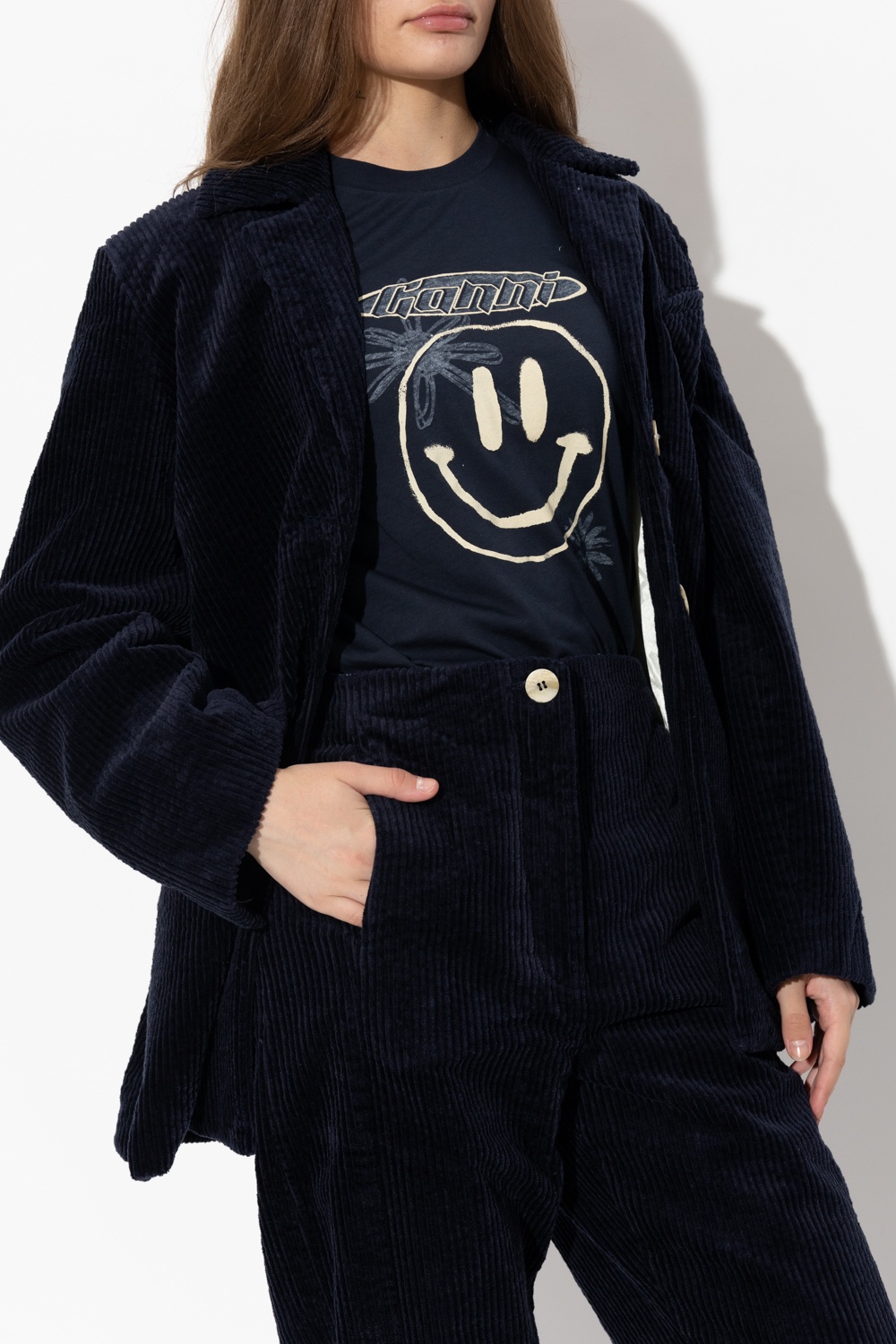 Ganni Corduroy Ruched Jacket In Black