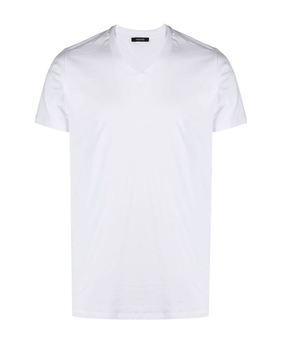 Tom Ford Placed Rib Slim-fit Lyocell And Cotton-blend T-shirt In White