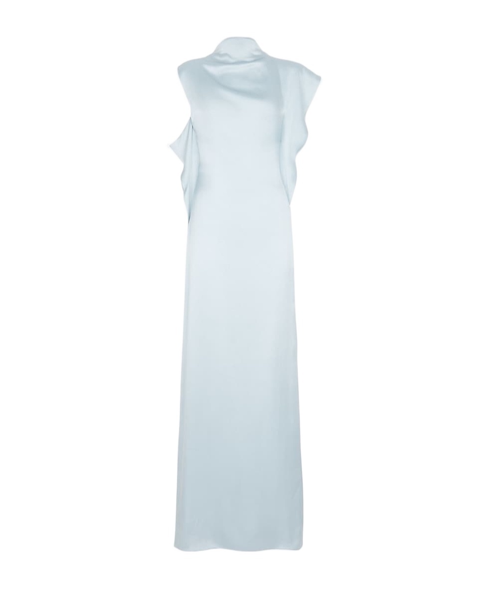 Fendi Light Blue Long Dress With Asymmetric Sleeves In Silk Woman In White