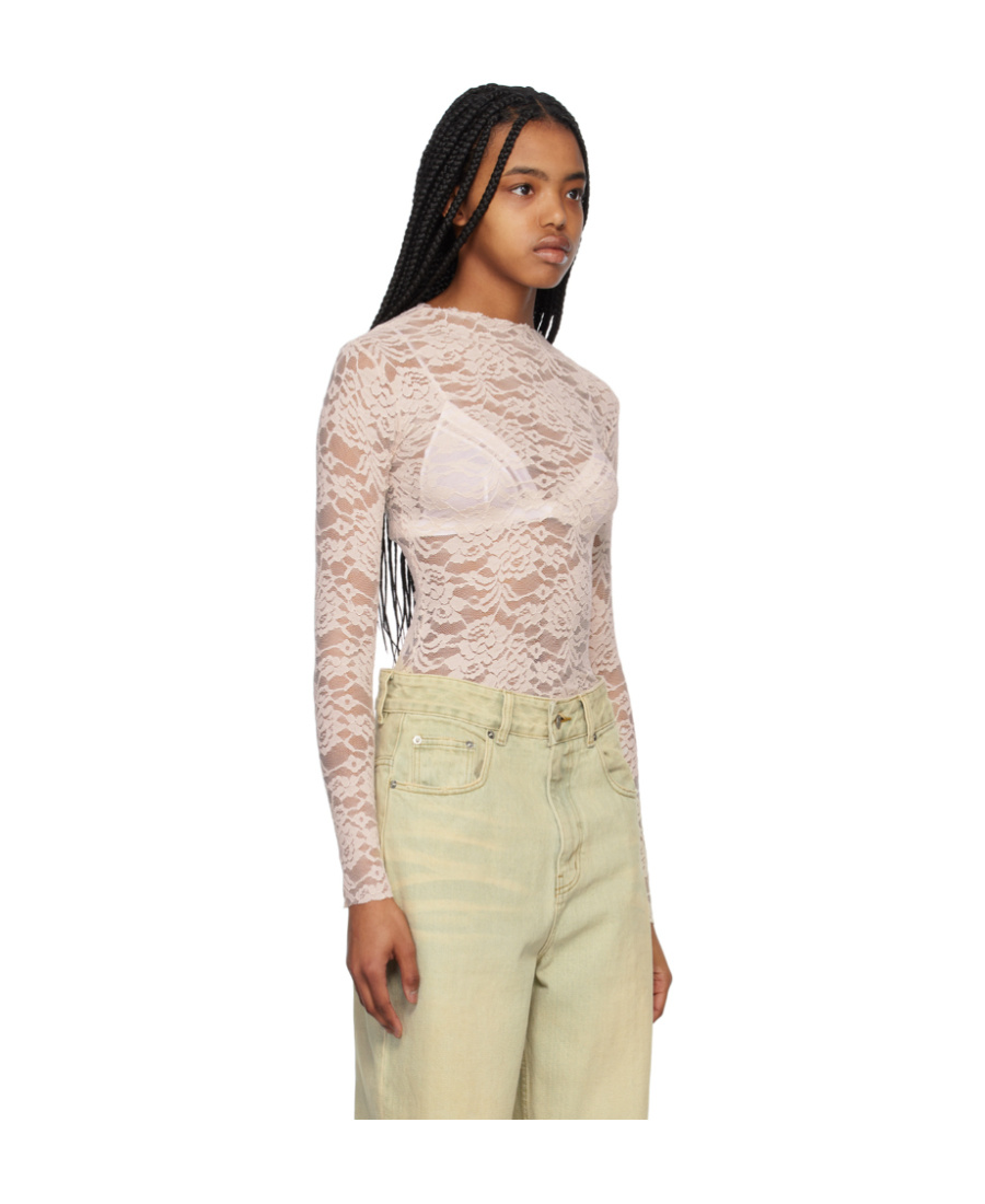 We11 Done T-shirt With Round Neck And Long Sleeves In Nude
