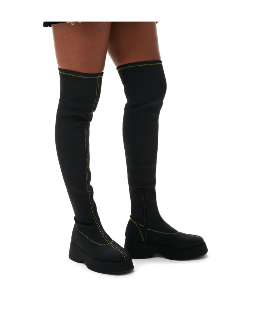 Ganni Retro Flatform Over-the-knee Sockboots In Black In Black