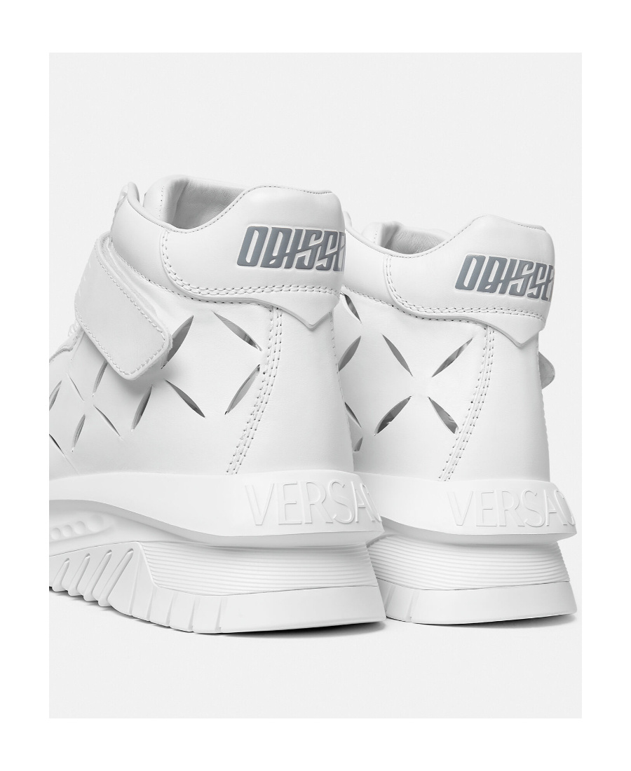Versace High Top Odyssey Sneakers In White Leather Man In White