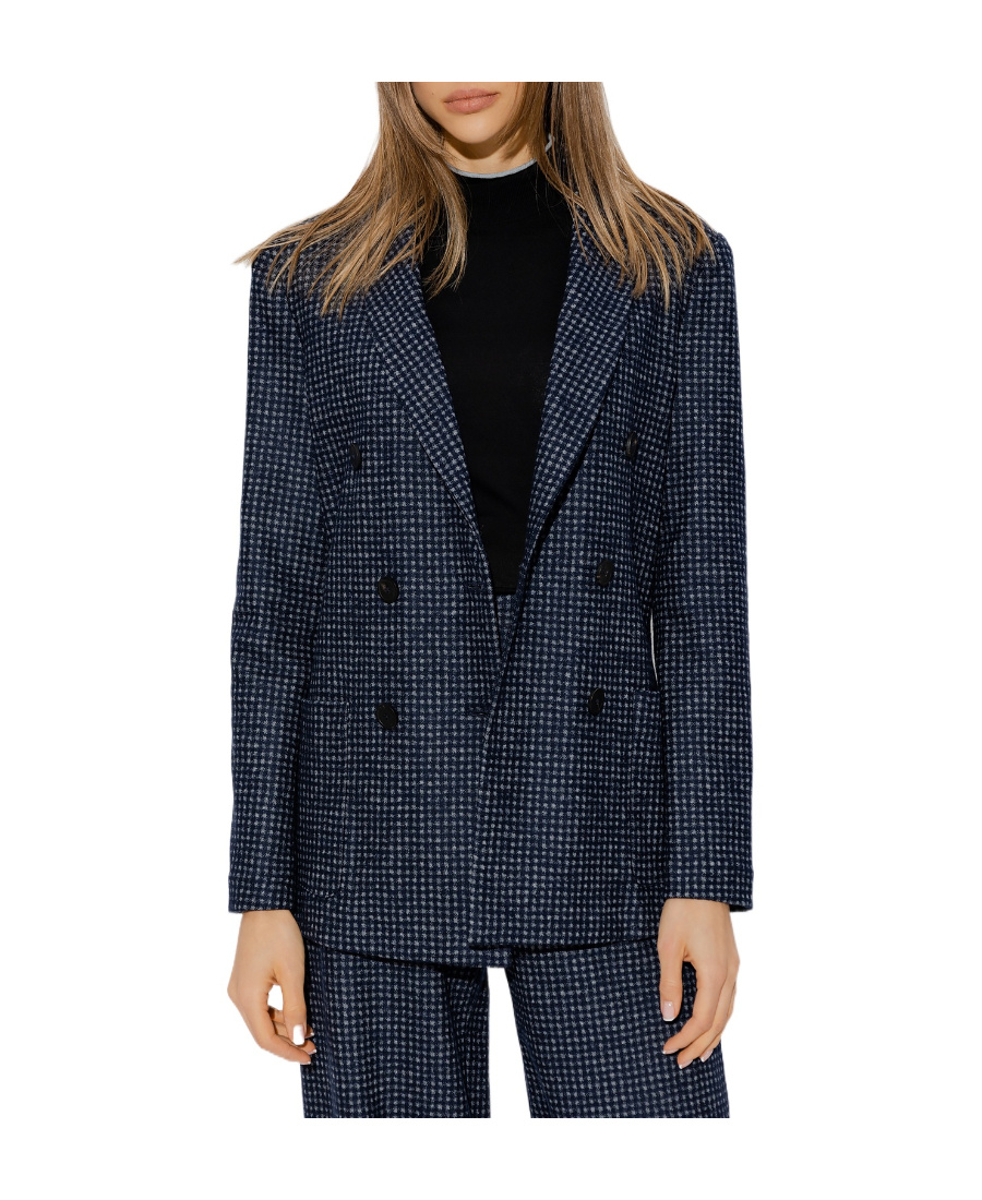 EMPORIO ARMANI CHECKED PATTERN DOUBLE BREASTED BLAZER 