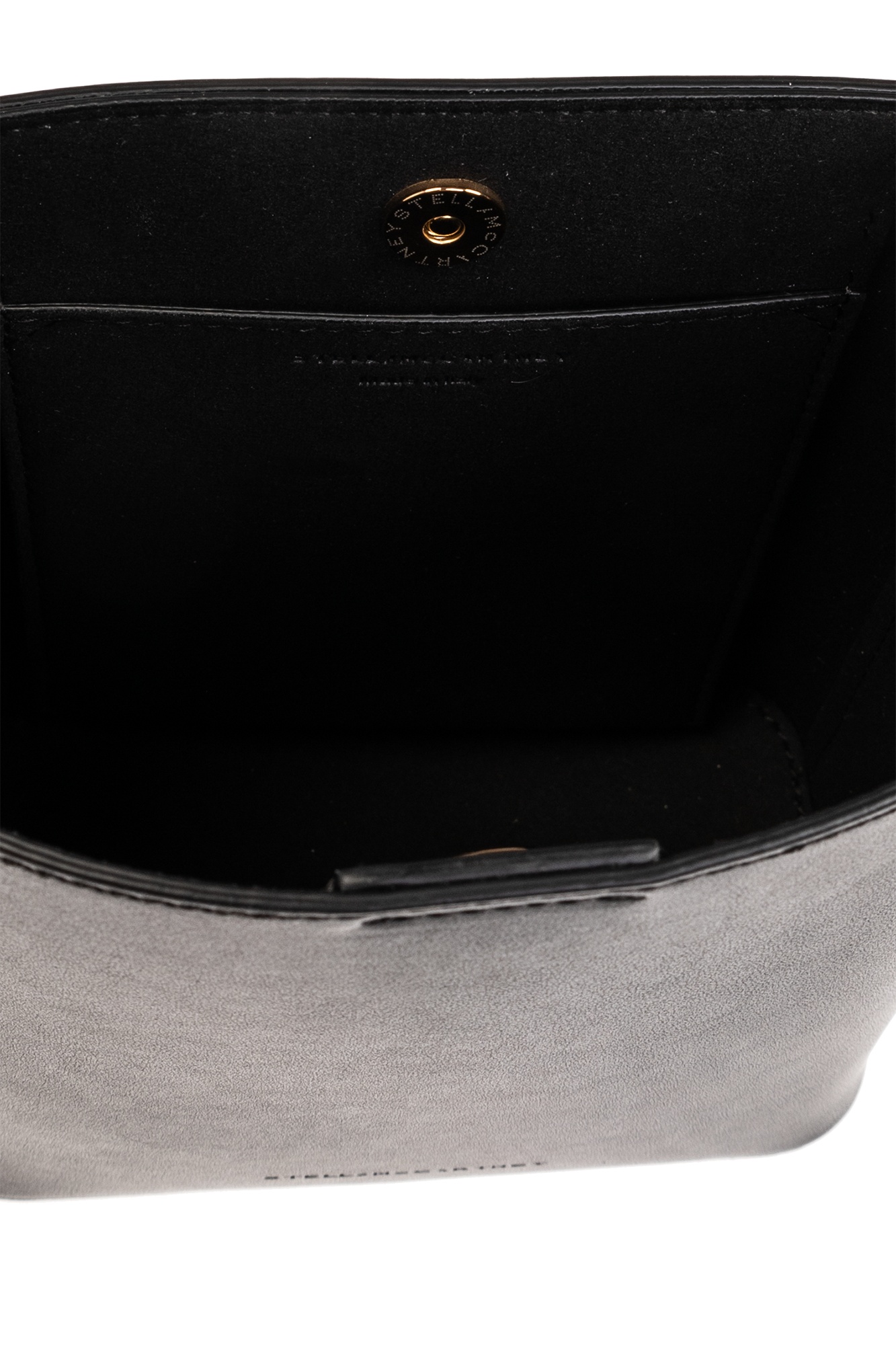 Stella Mccartney Frayme Logo-charm Bucket Bag In Black