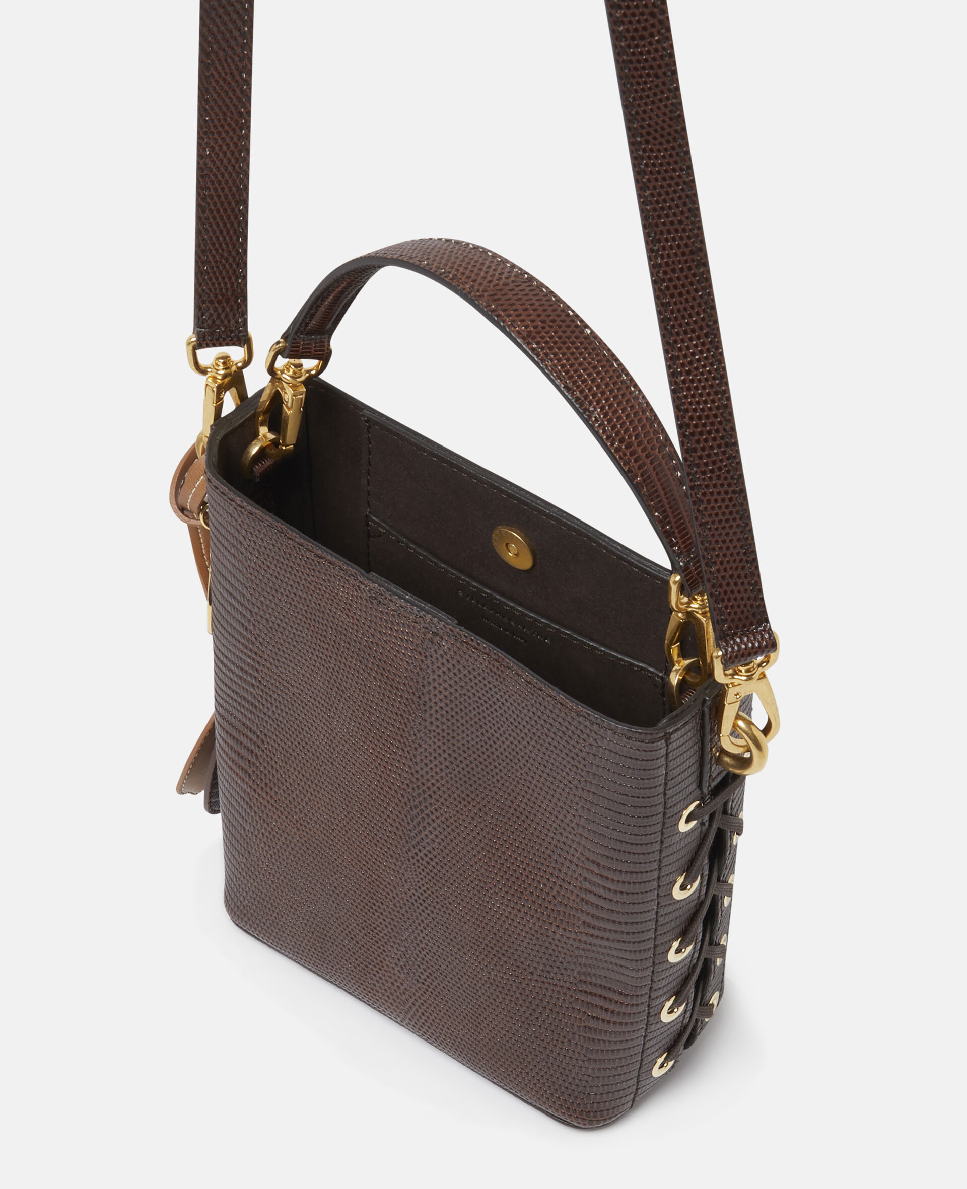 Stella Mccartney Frayme Scale-embossed Bucket Bag In Brown