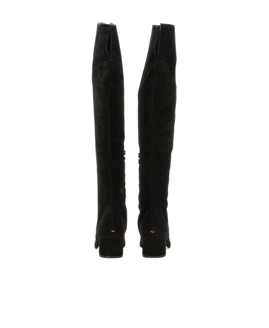 Aeyde Letizia 45mm Thin Block Square In Leathertoe Over The Knee Boot In Black