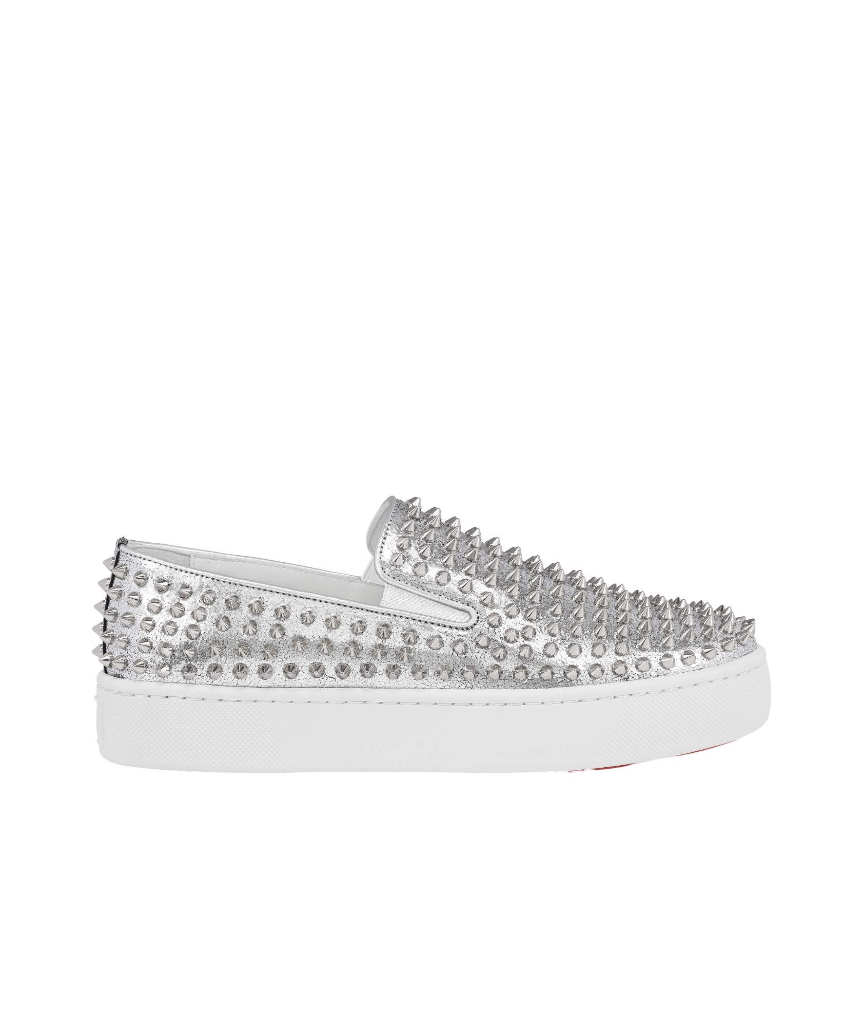 Christian Louboutin Spikeboat Leather Slip-on Sneakers In White
