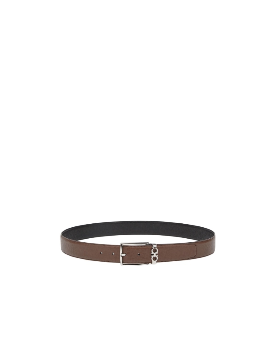 Ferragamo Double-sided Gancini Belt In Black