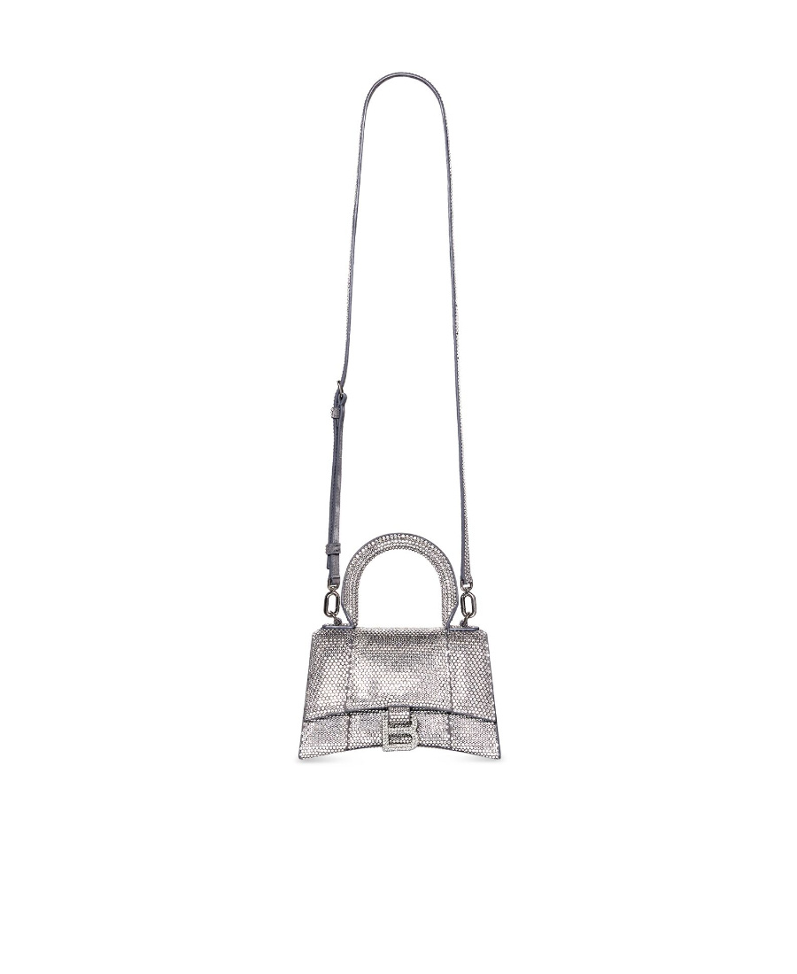 Balenciaga Hourglass Xs Strassed Top-handle Bag In White