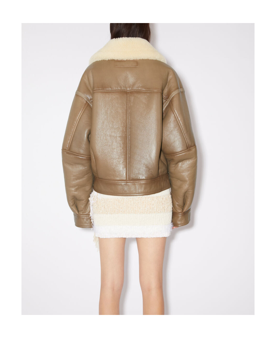 Acne Studios Leather Shearling Jacket In Multicolor