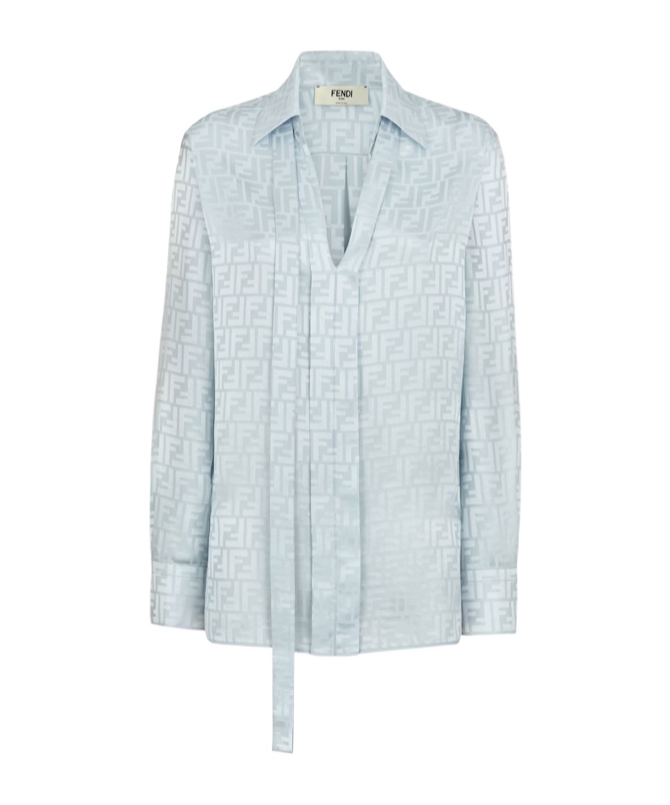 Fendi All-over Ff Printed V-neck Satin Shirt In White