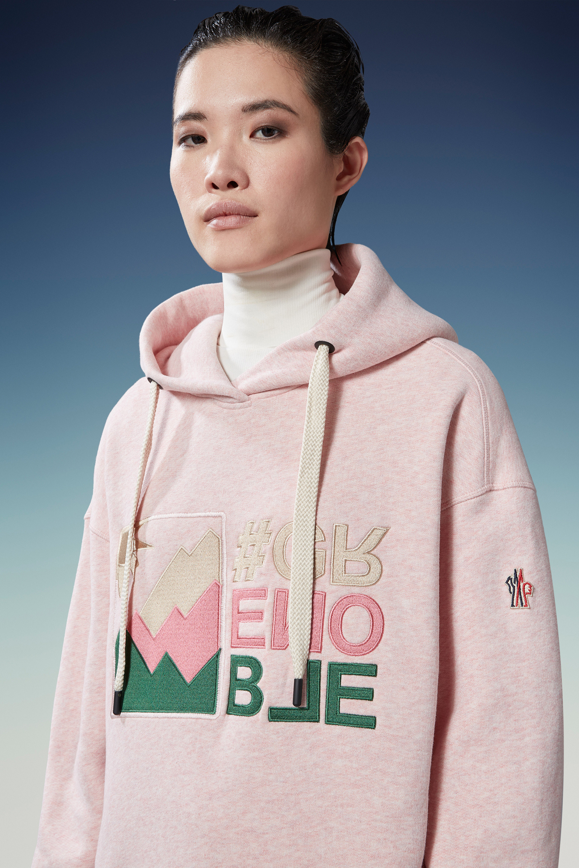Moncler Mountain Logo-embroidered Cotton Hoodie In Pink