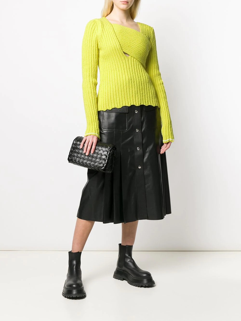 Bottega Veneta Interwoven Ribbed Jumper In Yellow