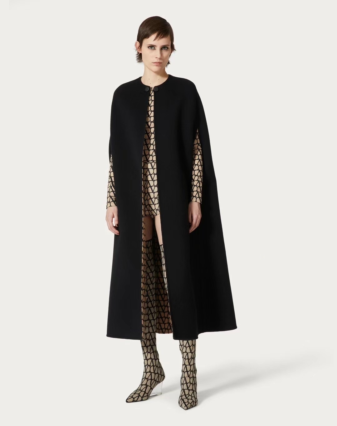 Valentino Toile Iconographe Reversible Wool Cape Coat In Black