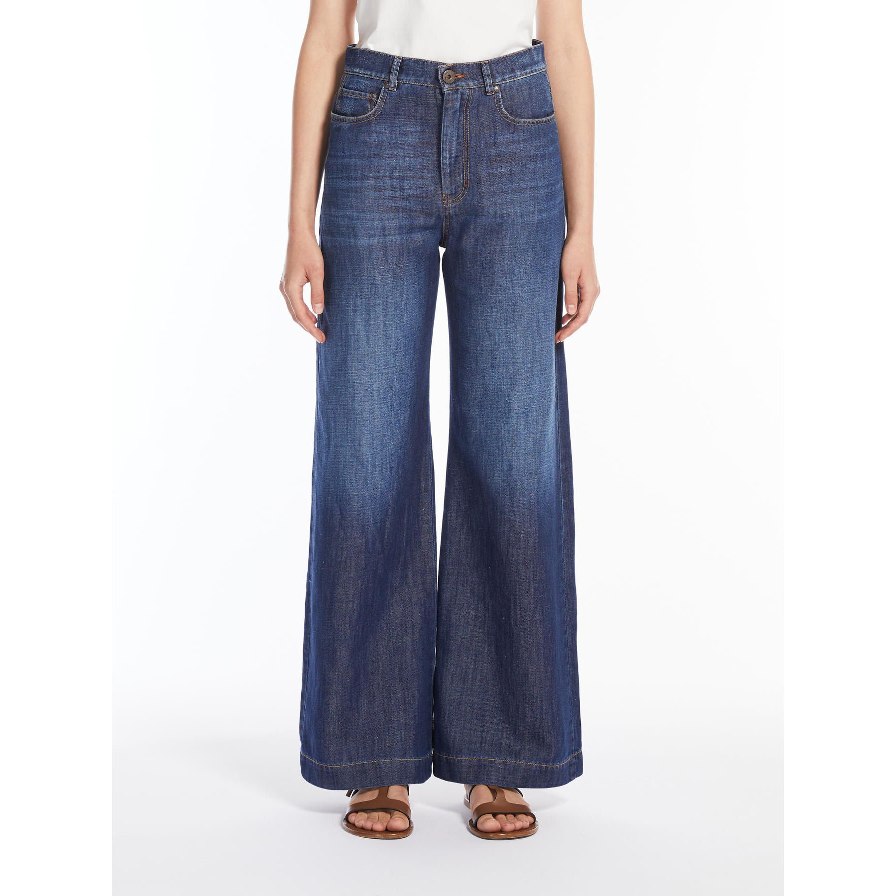Weekend Max Mara Linen And Cotton Denim Jeans In Navy Blue