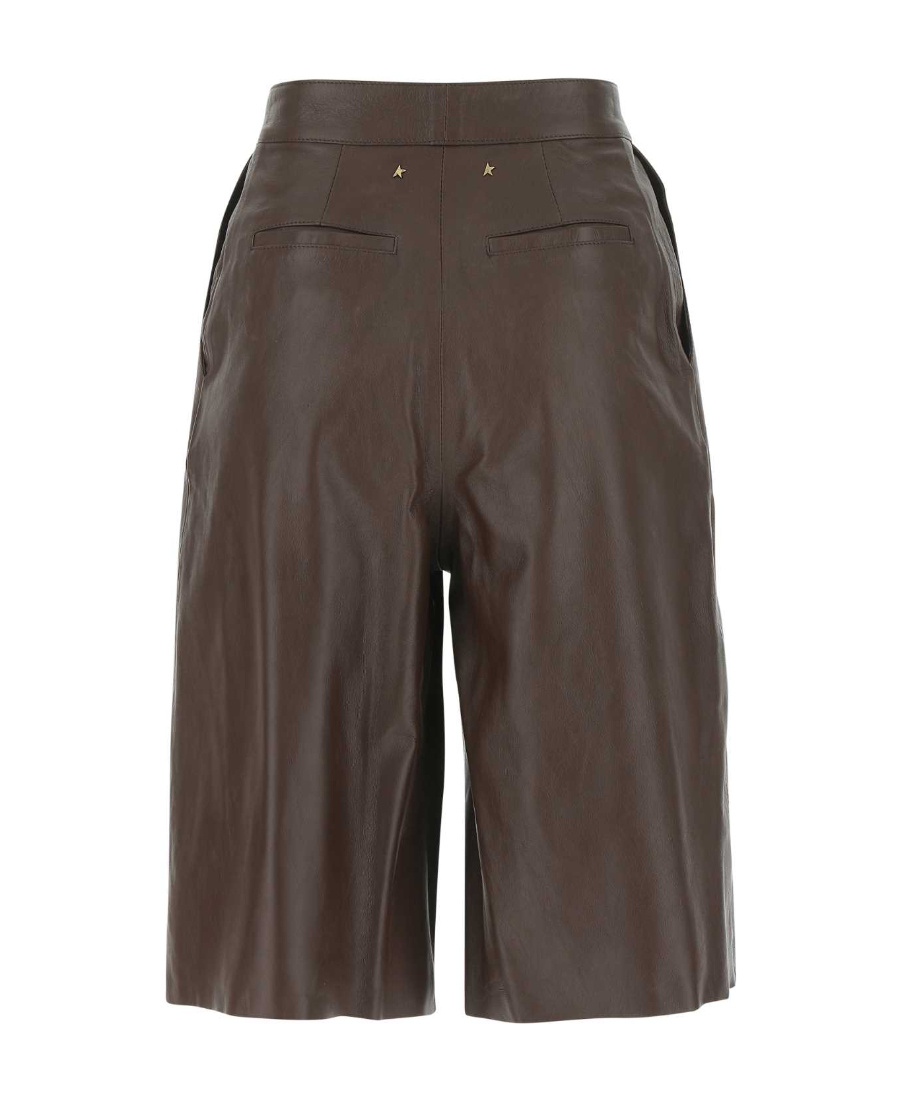 Golden Goose Brown Leather Bermuda Shorts In Black