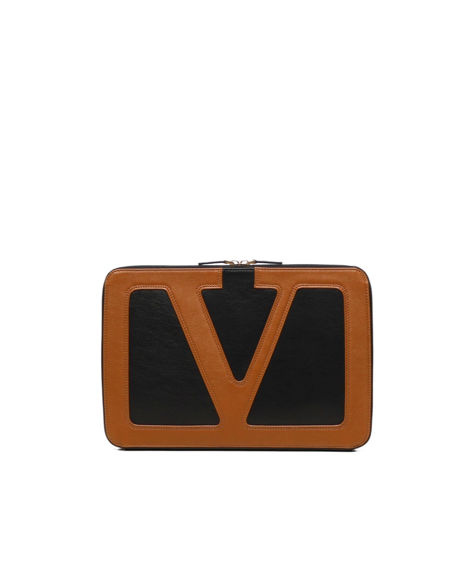 Valentino Logo Patch Zip-up Wallet In Brown