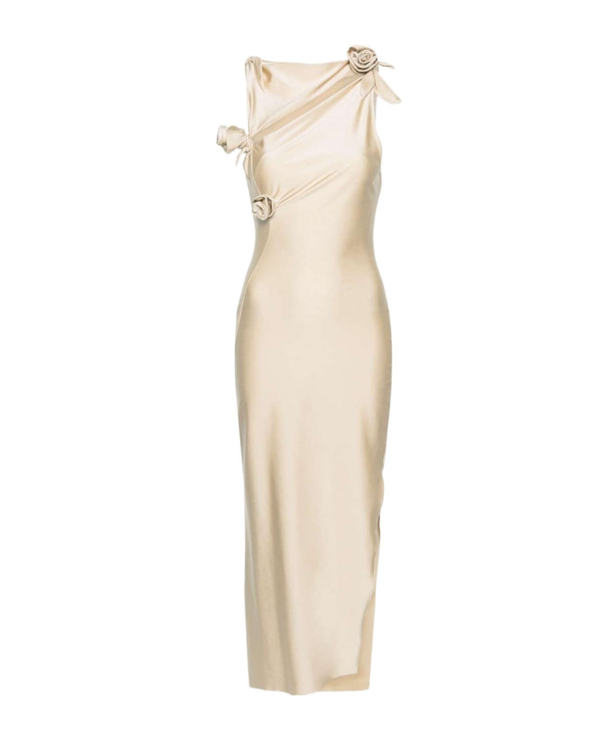 Coperni Rosette Cutout Asymmetric Stretch Jersey Gown In Nude