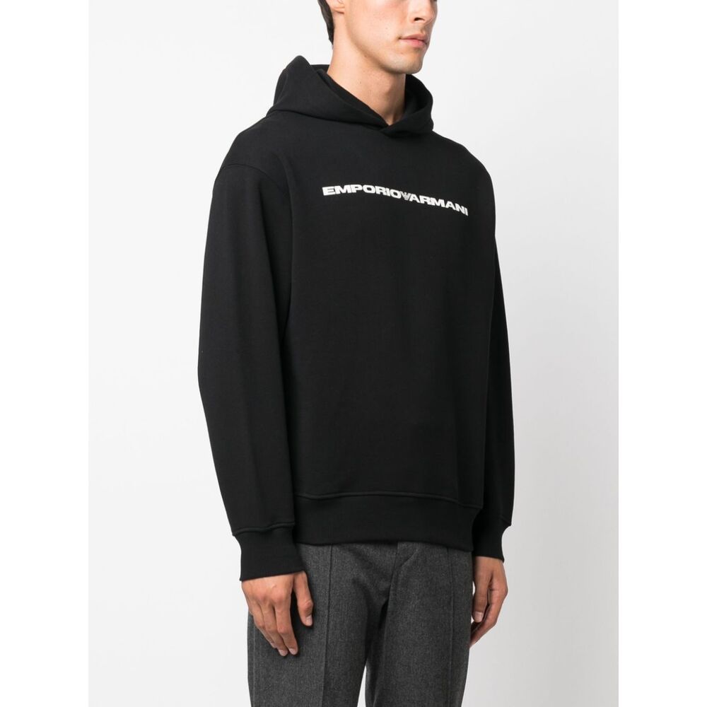 Emporio Armani Logo-print Cotton Hoodie In Black