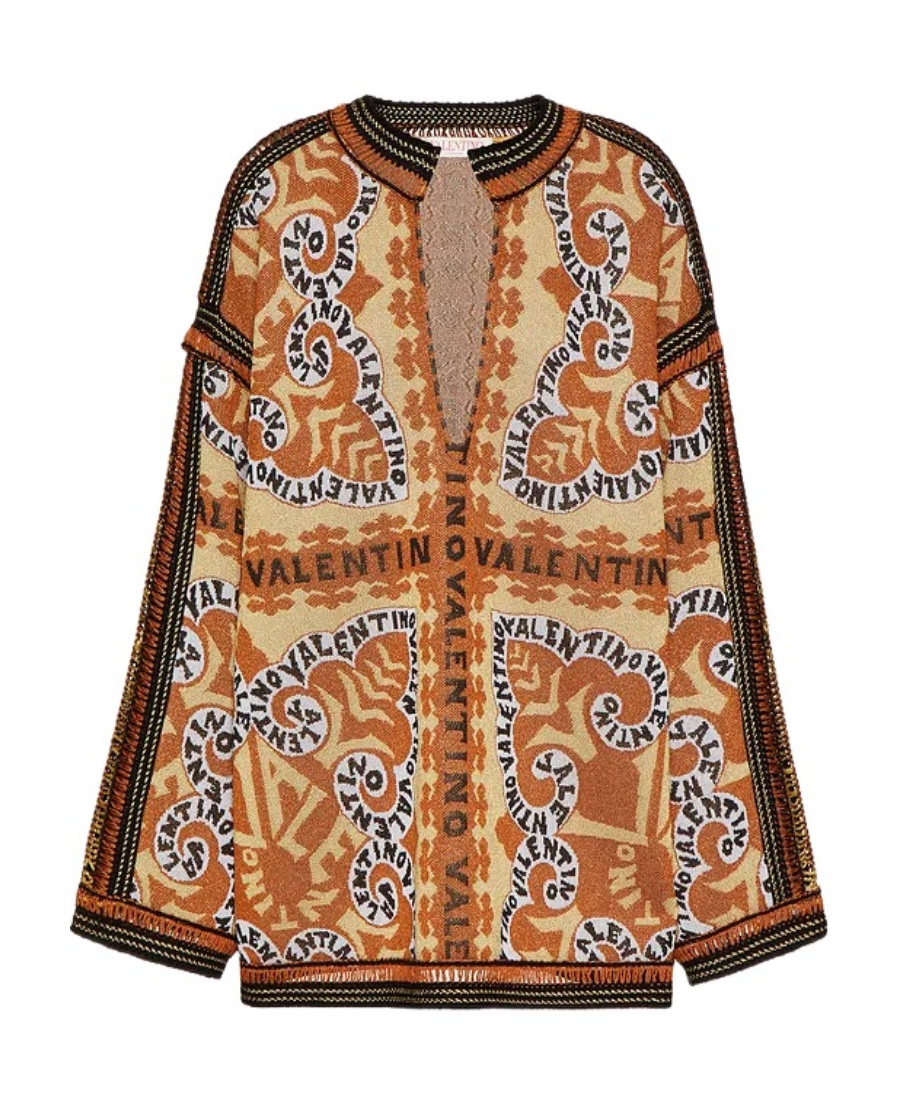 Valentino Jacquard Mini Bandana Tunic Top In Brown