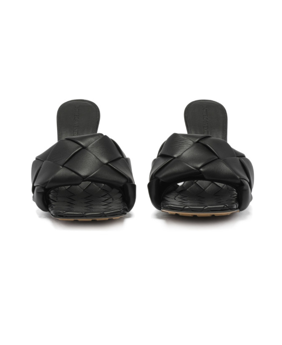 Bottega Veneta Green Intrecciato Lido Heeled Sandals In Black