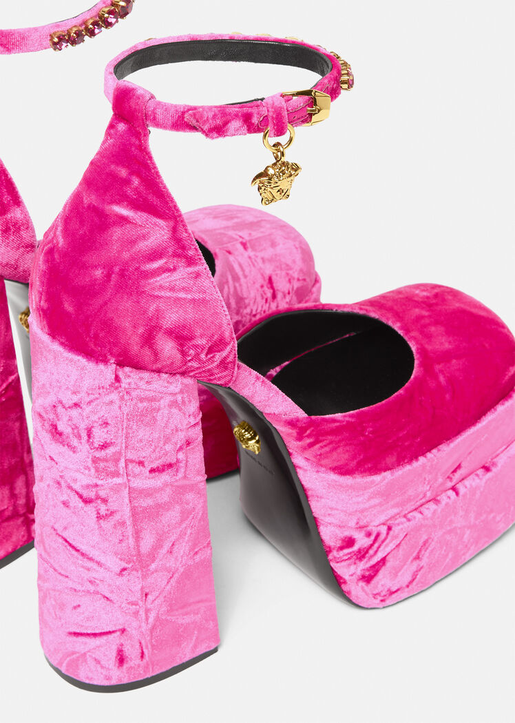 Versace Medusa Aevitas Velvet Platform Pumps In Pink