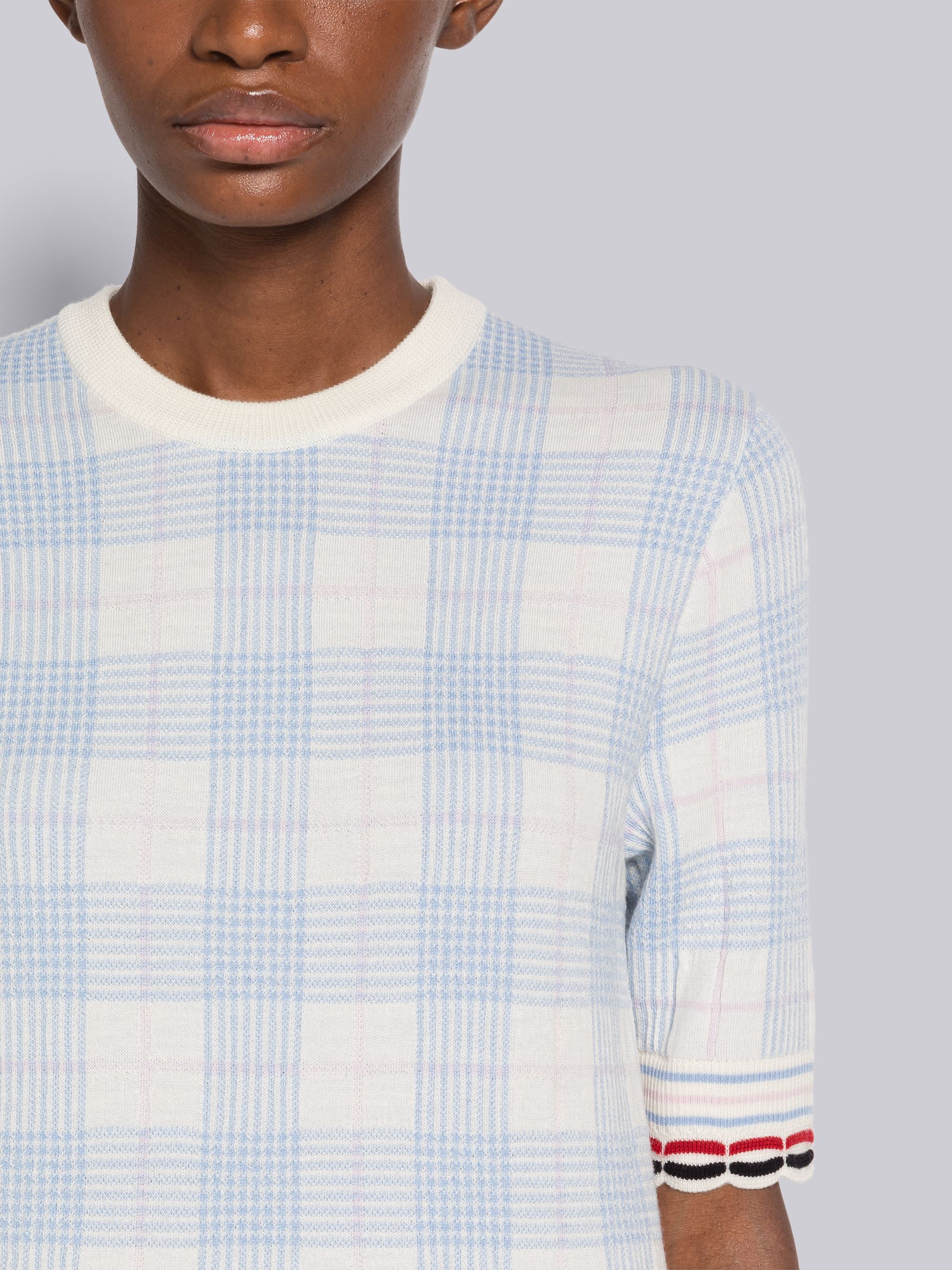 Thom Browne Check-pattern Knitted Top In White