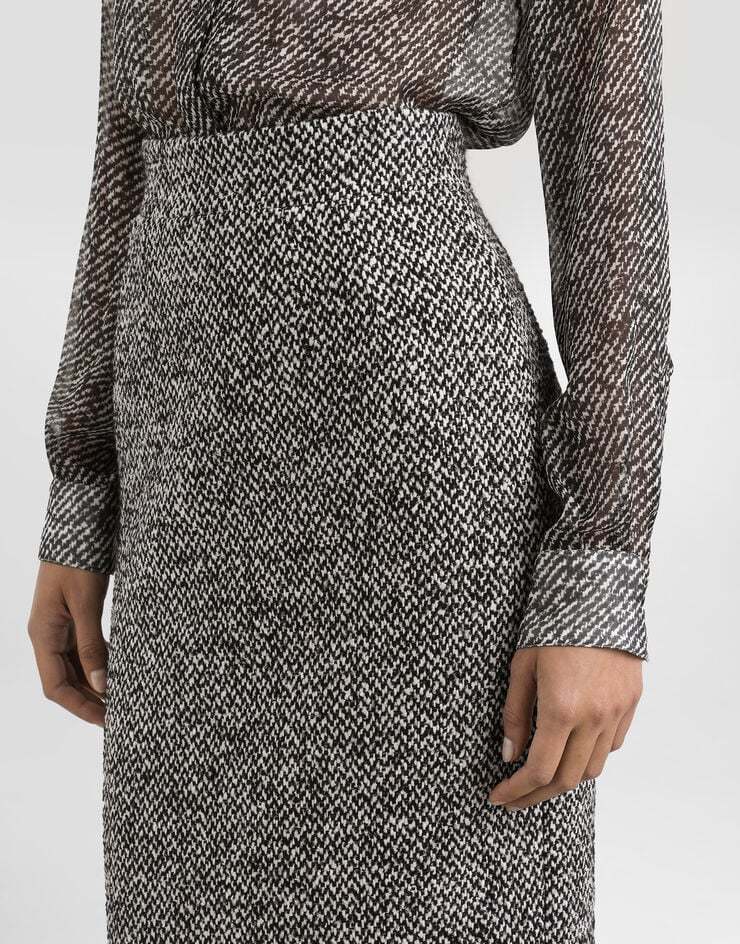 Dolce & Gabbana Tweed Midi Pencil Skirt In Gray