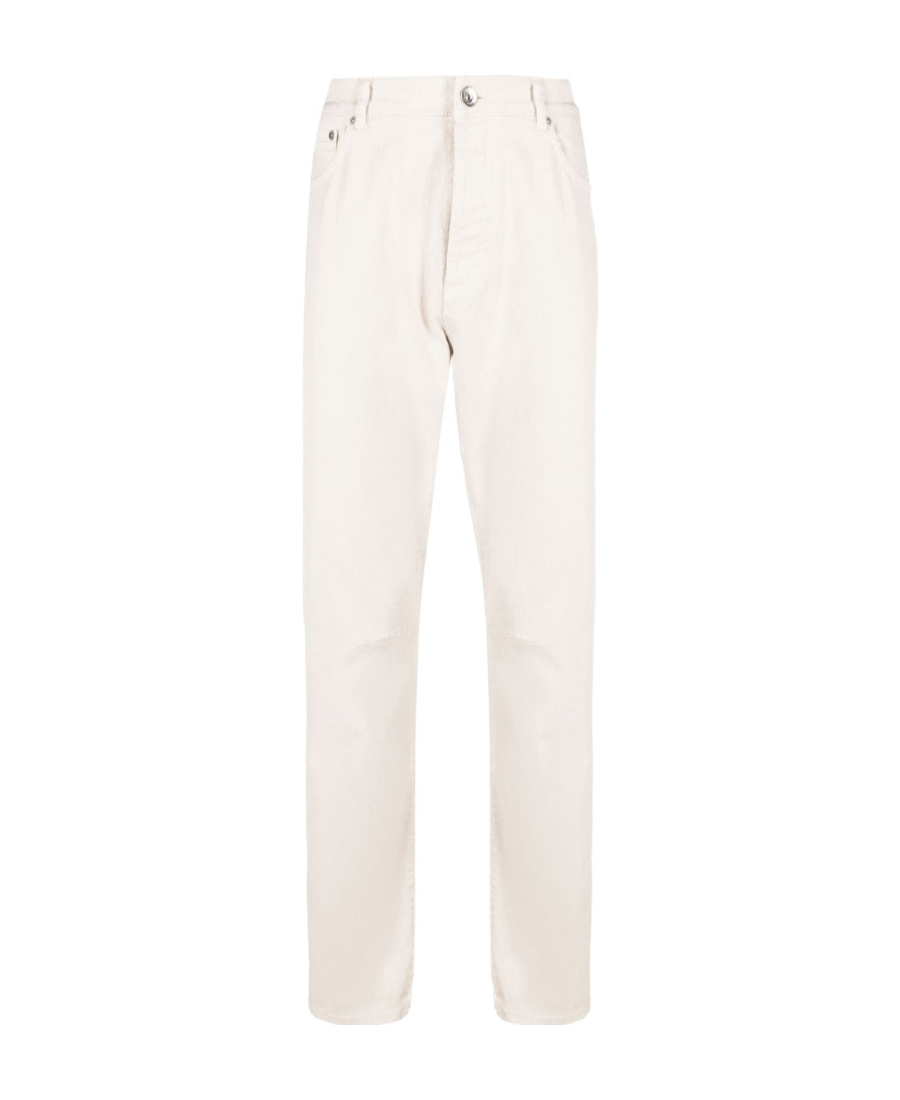 Brunello Cucinelli Logo-embroidered Tapered Cotton Jeans In White