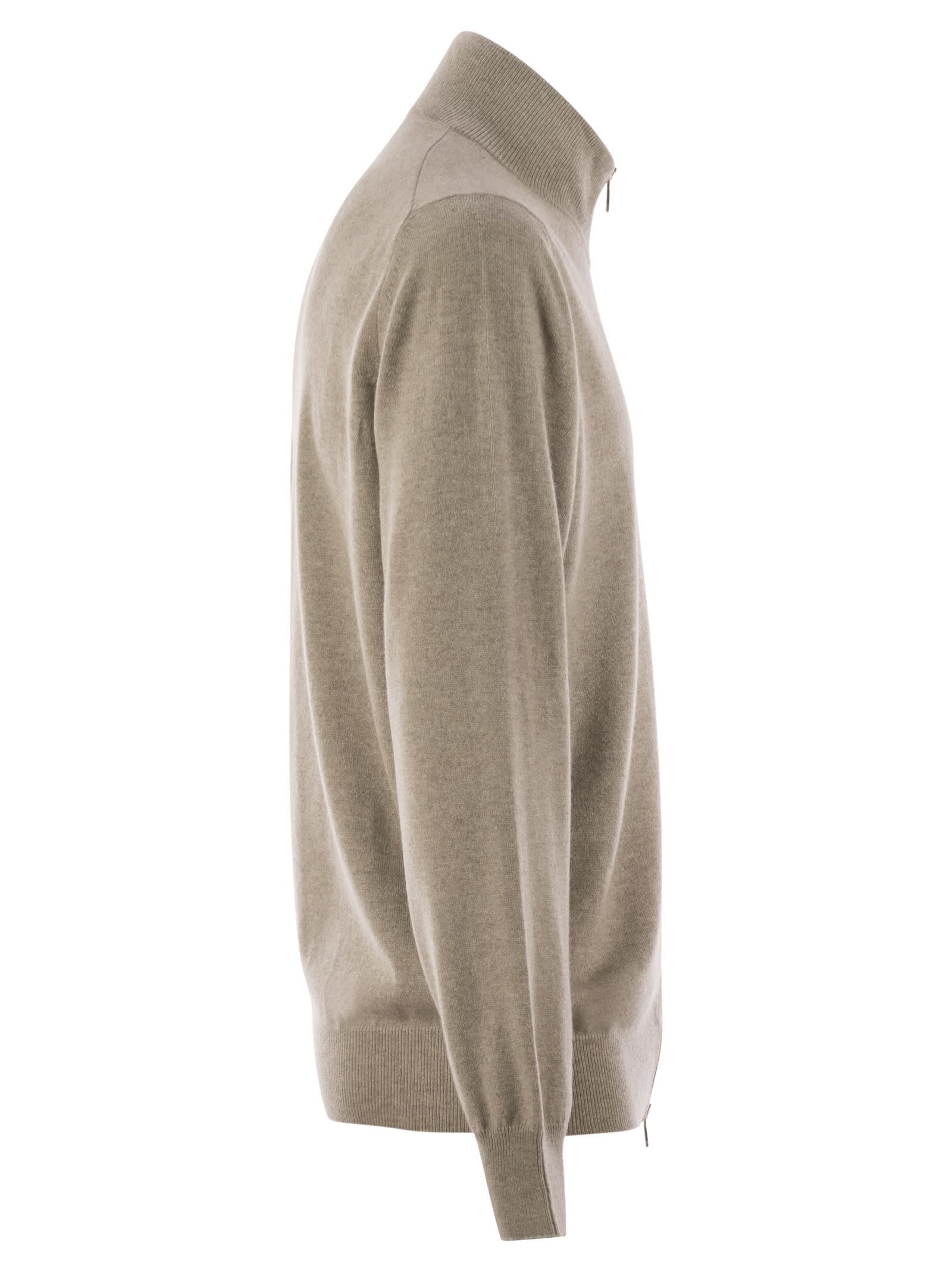Brunello Cucinelli Men High-necked Cashmere Cardigan With Zip In Multi