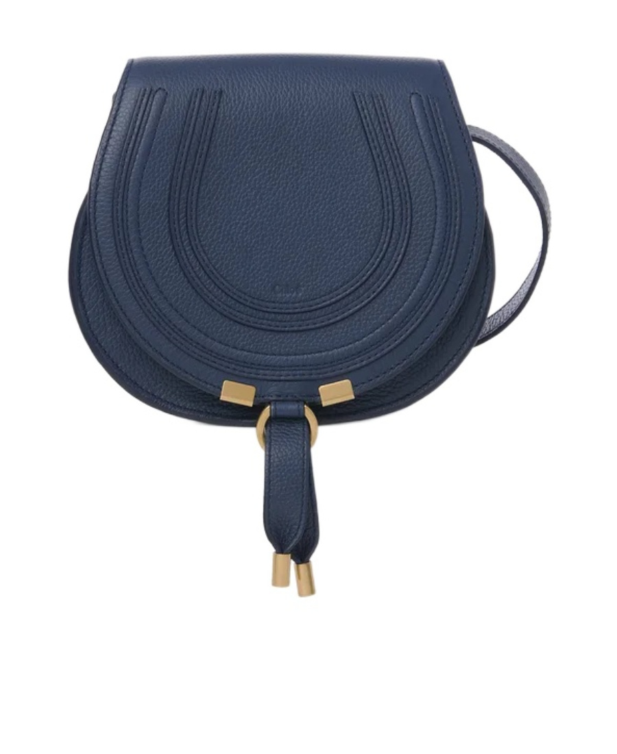 Chloé Marcie Small Leather Shoulder Bag With Logo Engraving In Blue