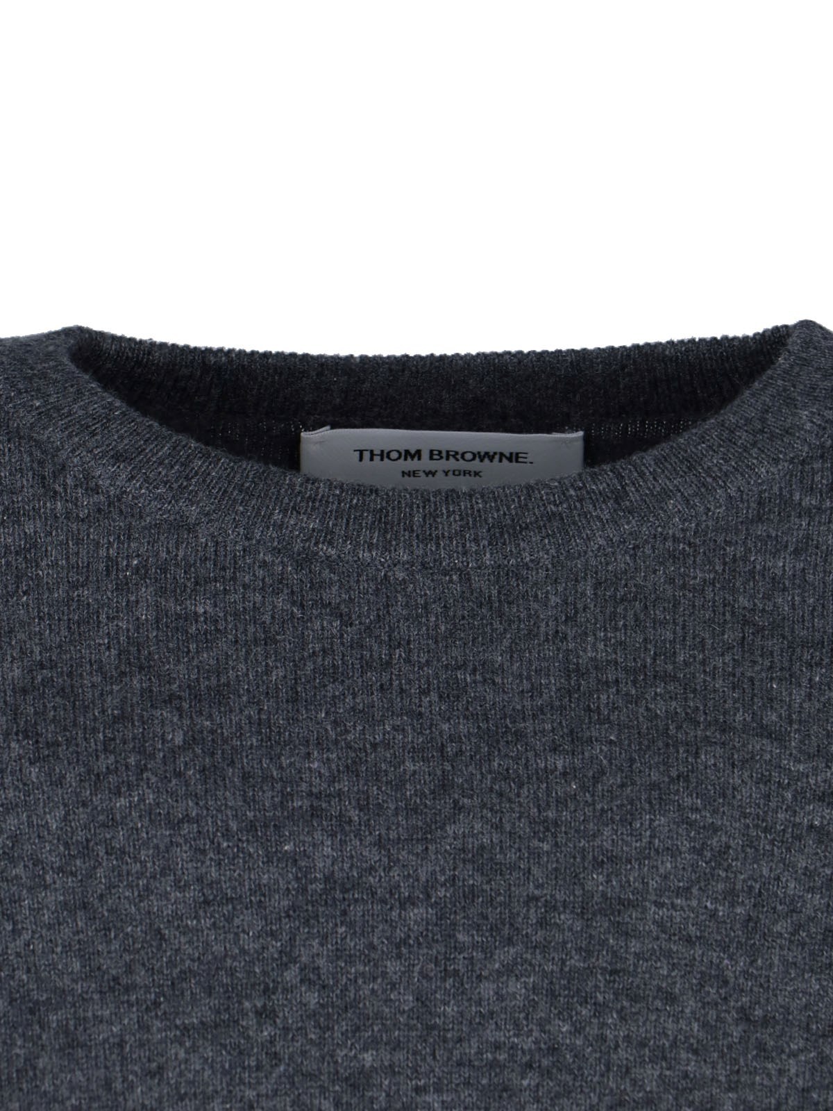 Thom Browne Crewneck Sweater With Ribbed Cuffs And Striped Sleeve