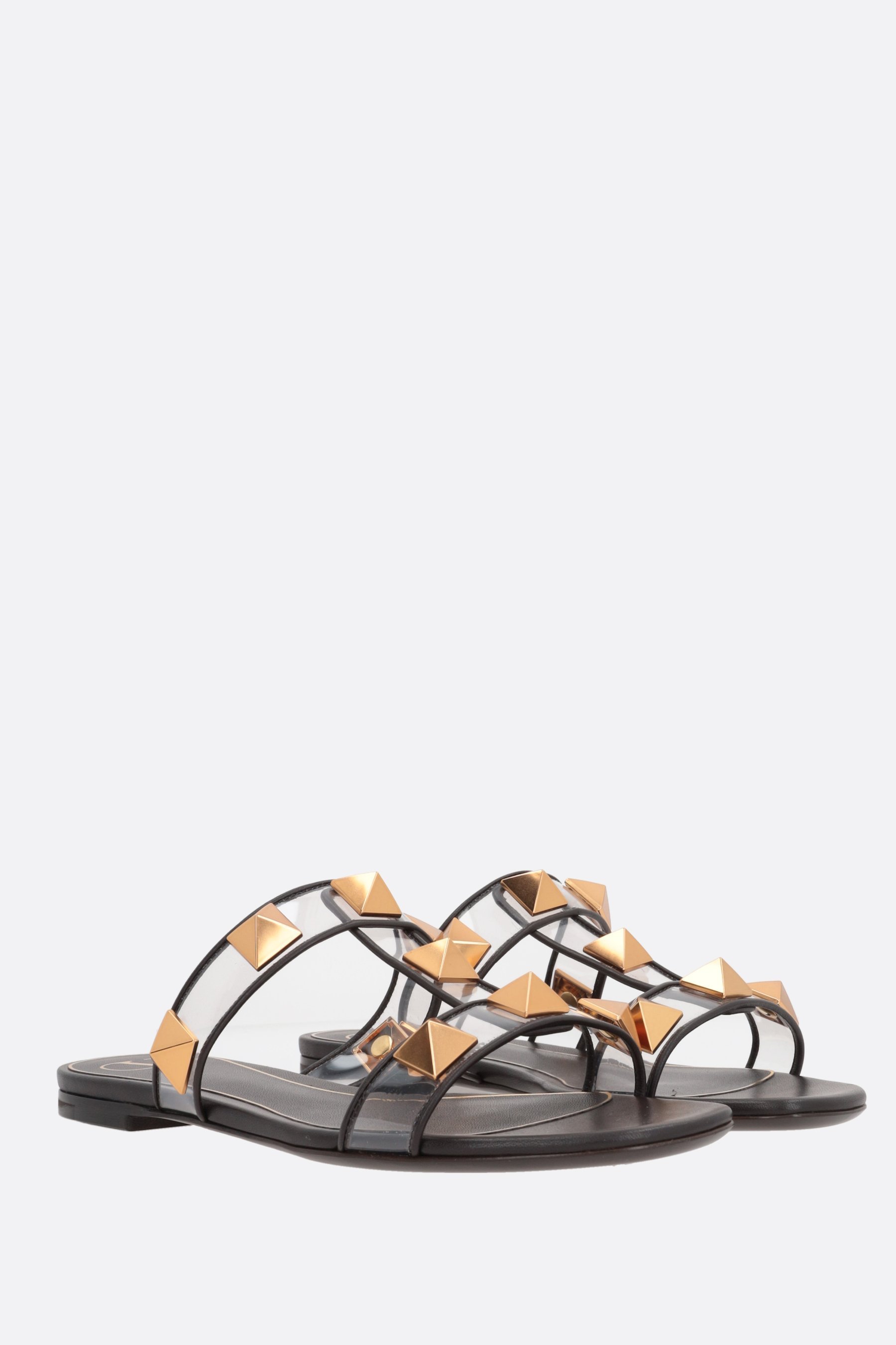 Valentino Roman Stud Pvc And Leather Slides In Gray