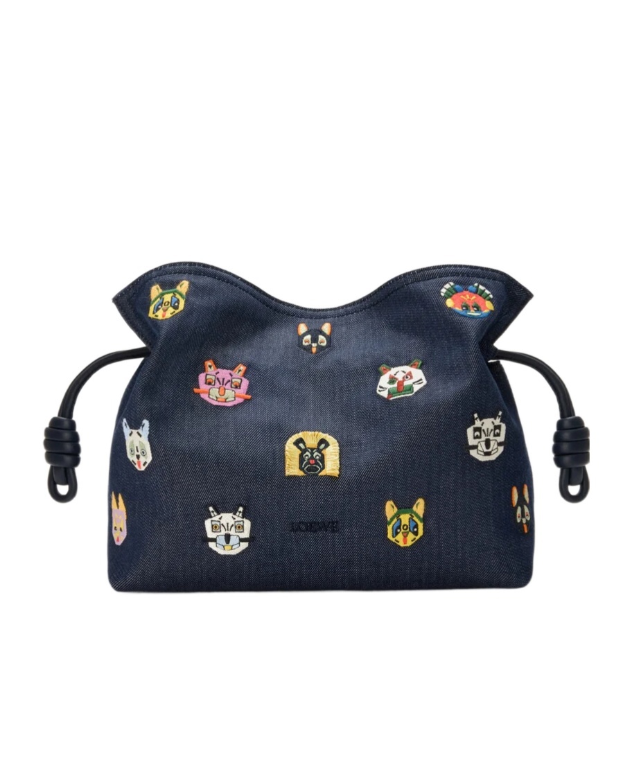 Loewe Logo Detail Embroidered Clutch Bag In Blue