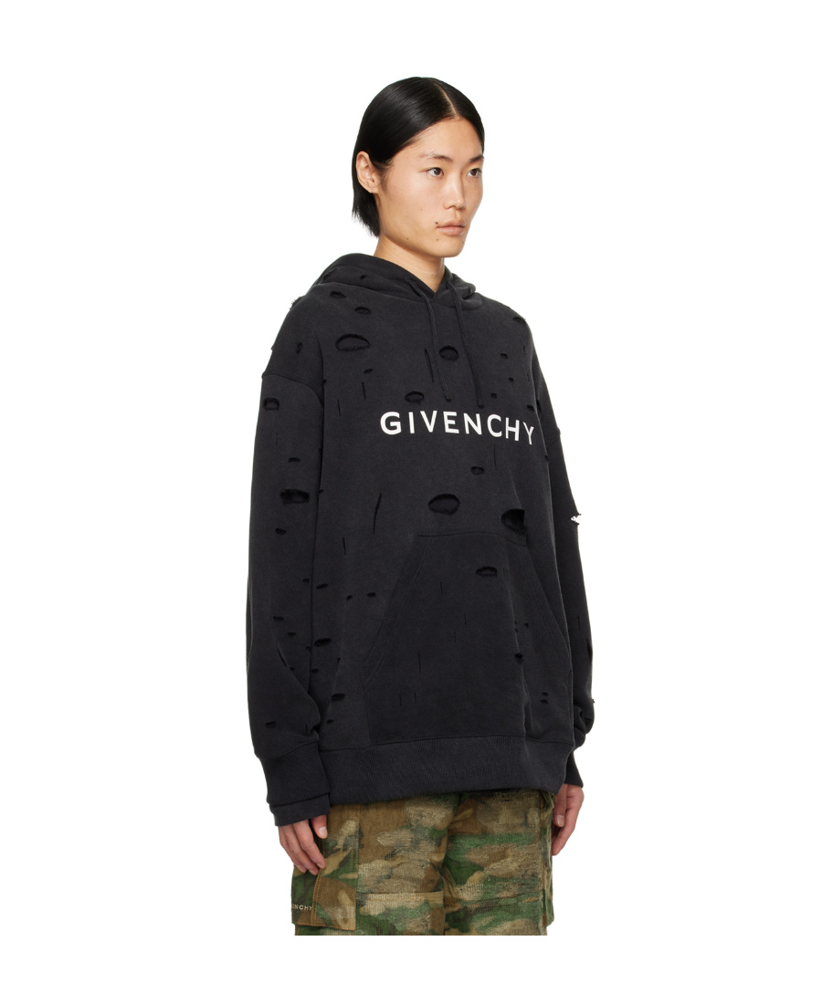 Givenchy Archetype Distressed-finish Hoodie In Black