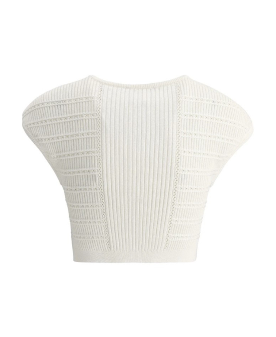 BALMAIN BUTTON-EMBELLISHED KNITTED CROPPED TOP