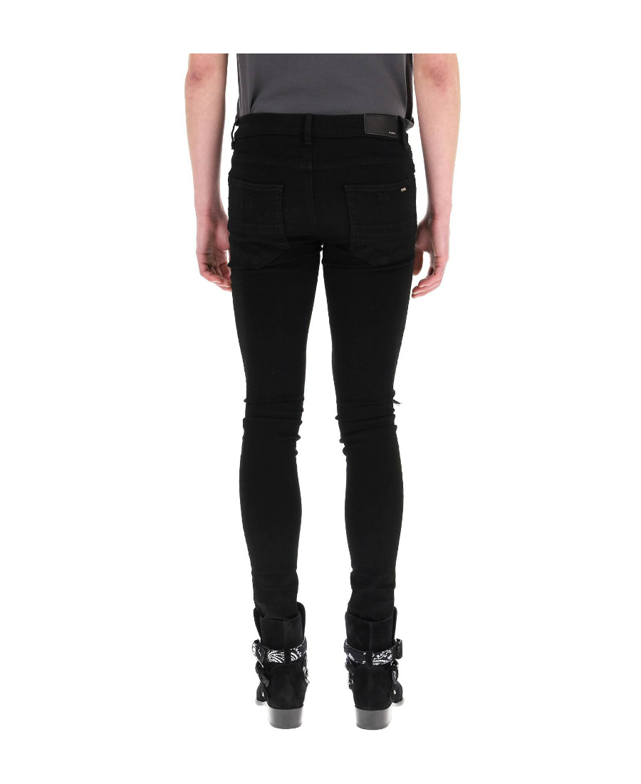 Amiri Stretch Denim Jeans With Leopard Print Accents In Black