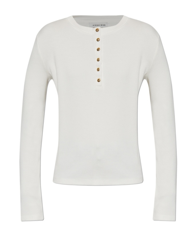Anine Bing Alessia Button-front Ribbed Top In White