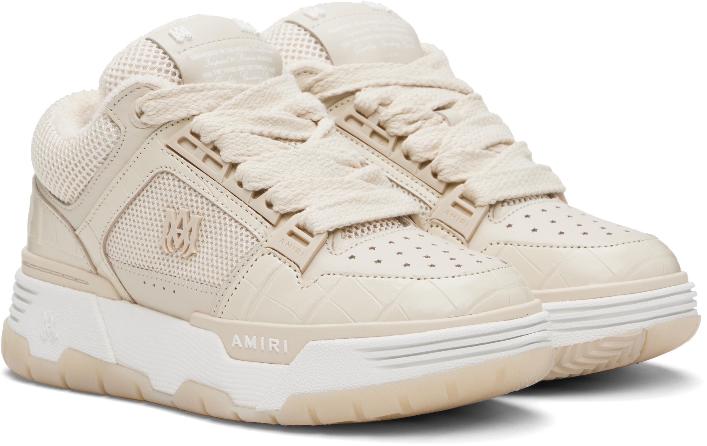 Amiri Beige Croc Debossed Ma-1 Sneakers In White