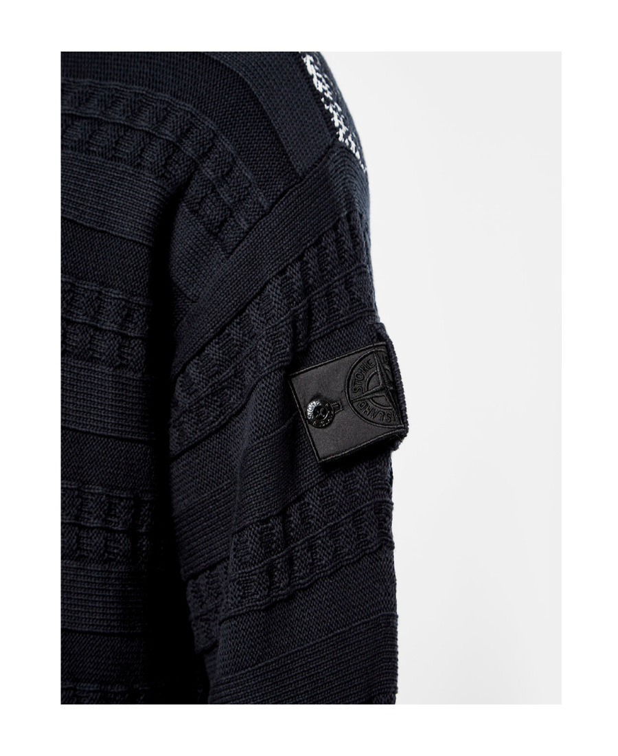 Stone Island Graphic-print Knitted Hoodie In Black