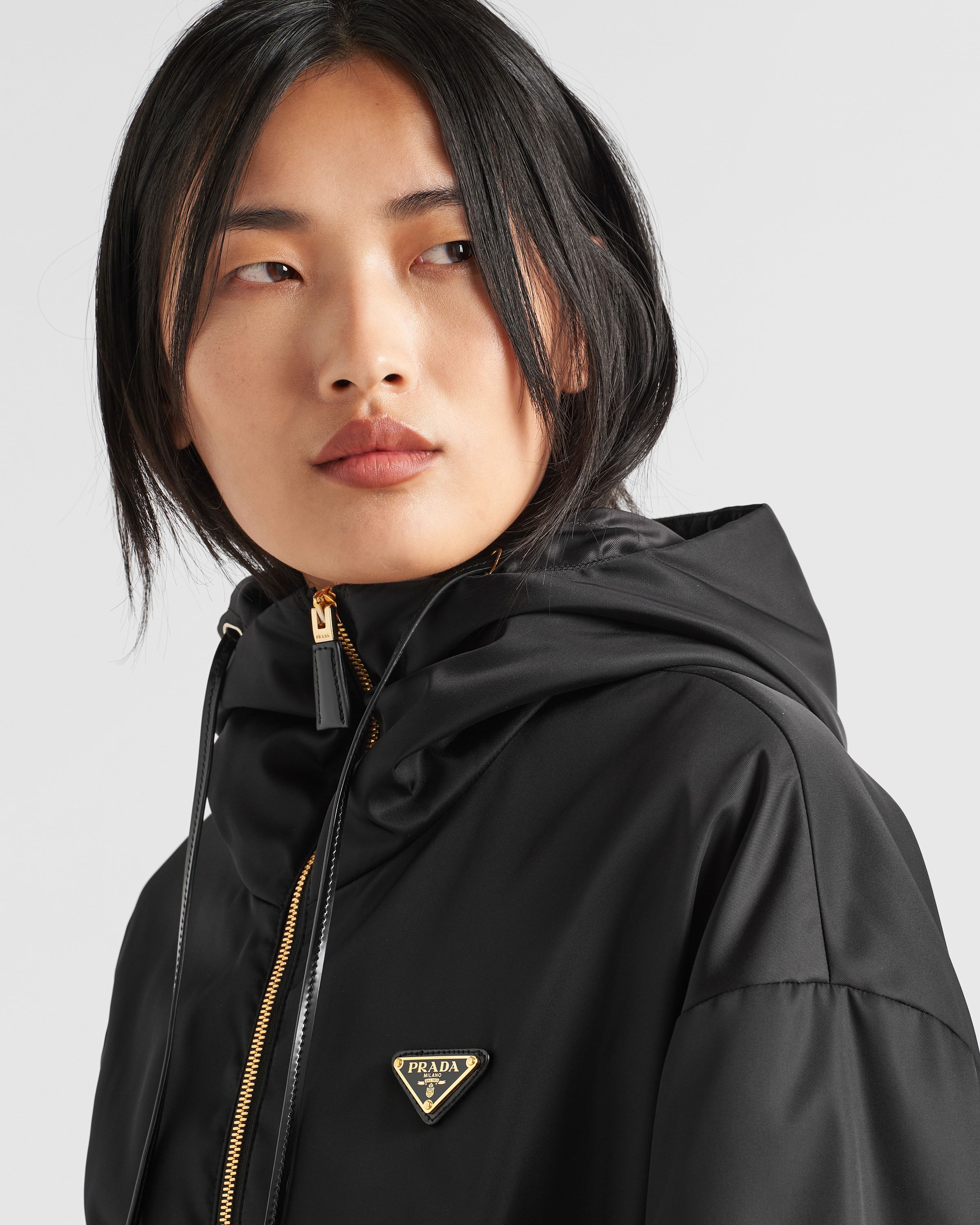 Prada Womens Black Re-nylon Belted Recycled-nylon Jacket In Black