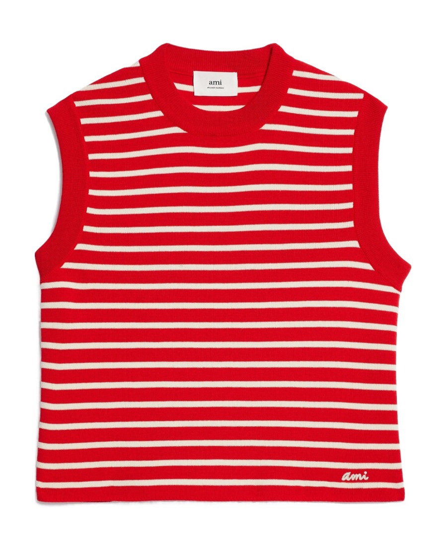 Ami Alexandre Mattiussi Striped Sleeveless Knit Vest In Red