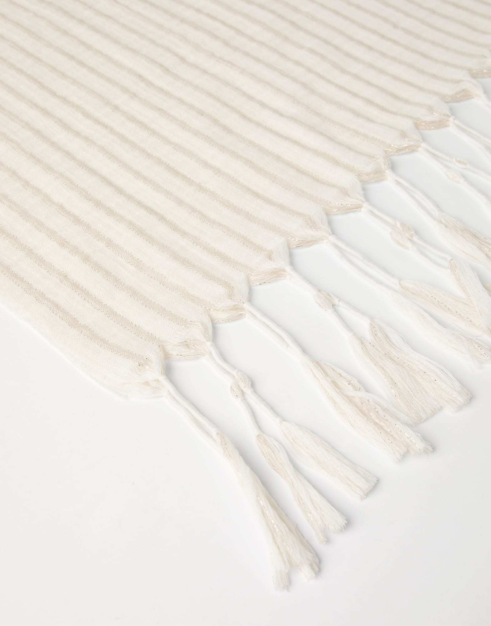 Brunello Cucinelli Striped Scarf With Pompoms In White