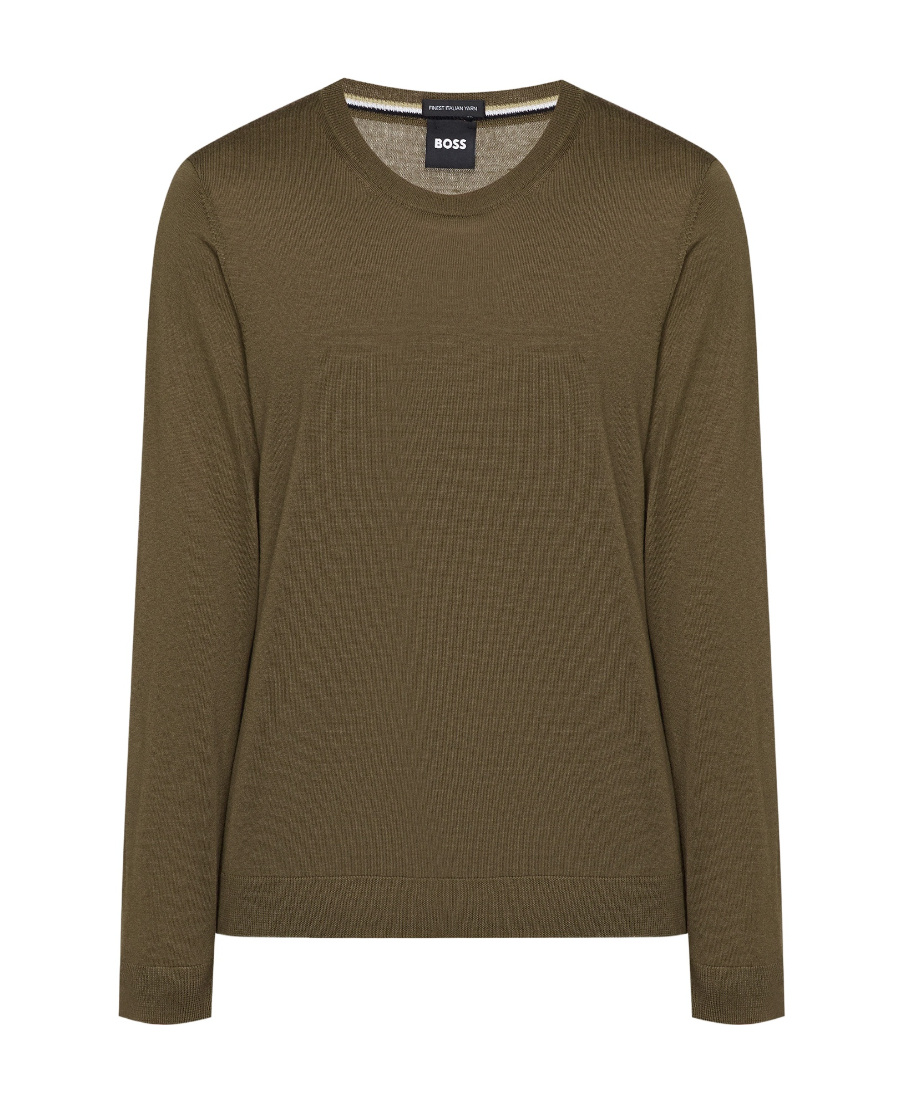 Hugo Boss Round-neck And Long-sleeved Sweater In Green
