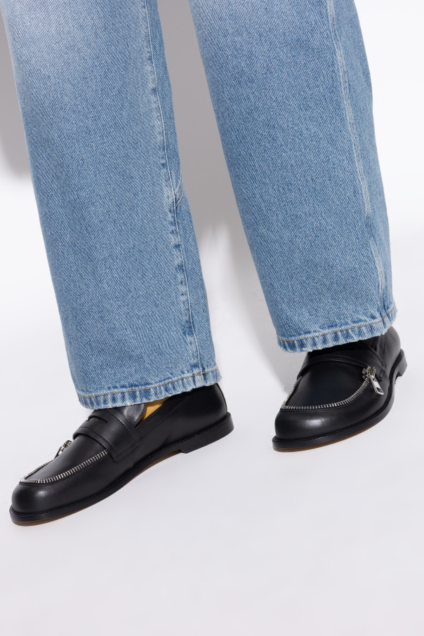 Jw Anderson Leather Loafers With Round Toe And Zipper Detail In Black