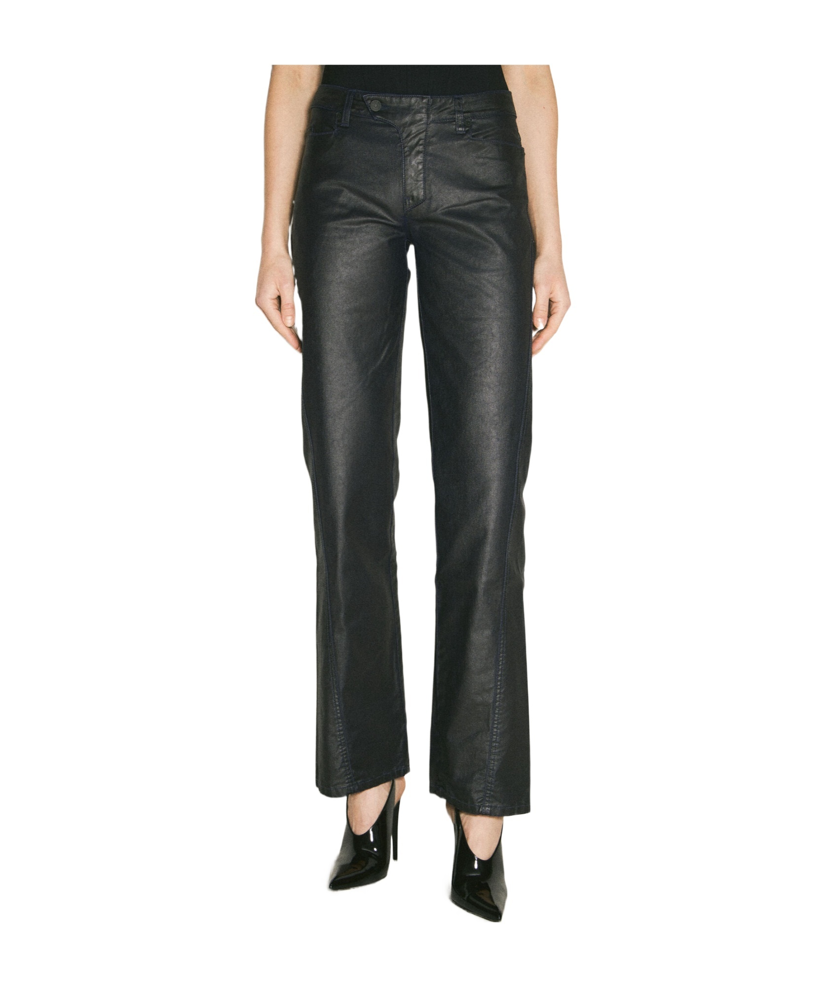 Mugler Women Waxed Straight Leg Pants In Black