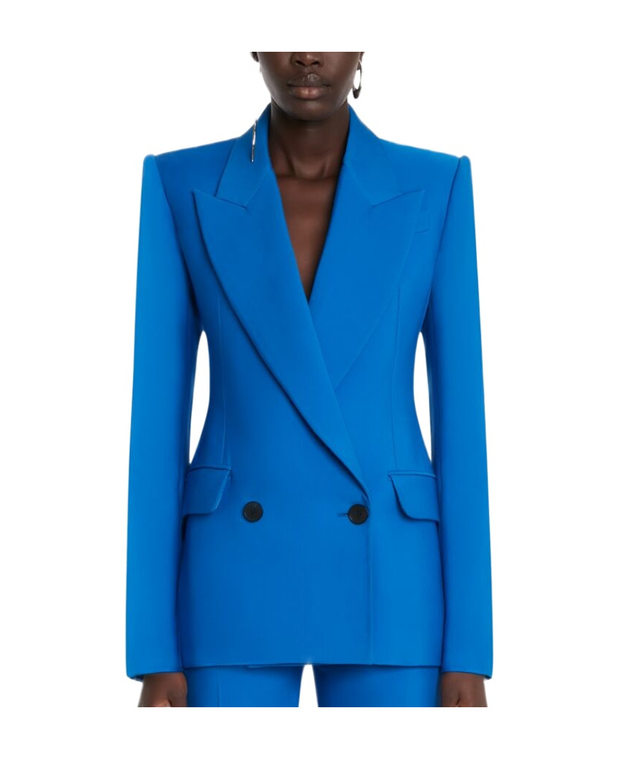 Alexander Mcqueen Double-breasted Structured Jacket With Wide Lapels In Blue