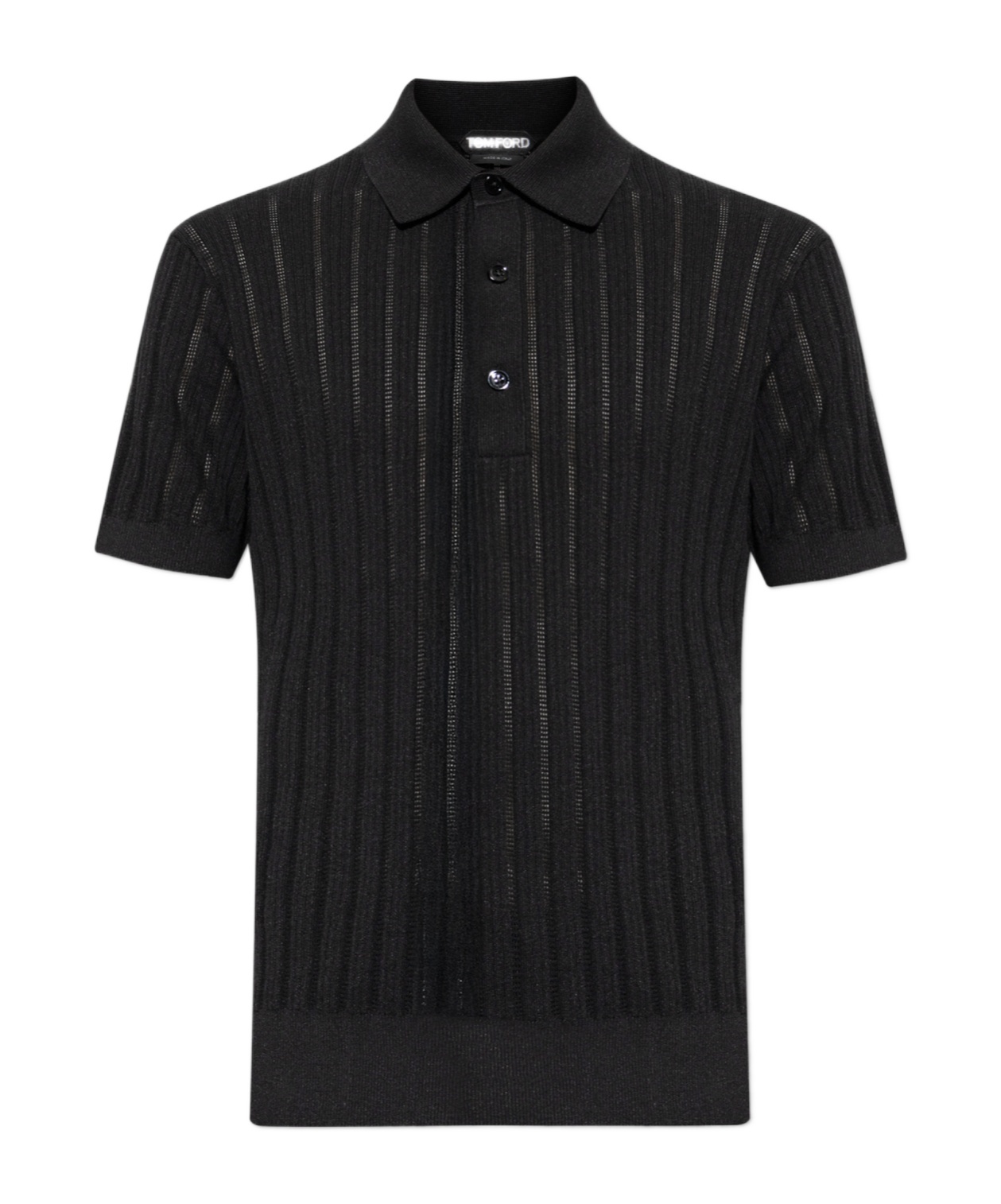 Tom Ford Classic Black Pique Polo With Textured Finish In Black