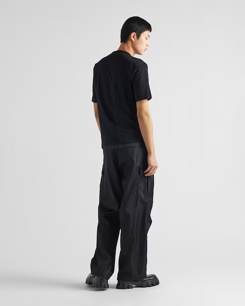 Prada Cotton T-shirt With Nylon Pocket In Black