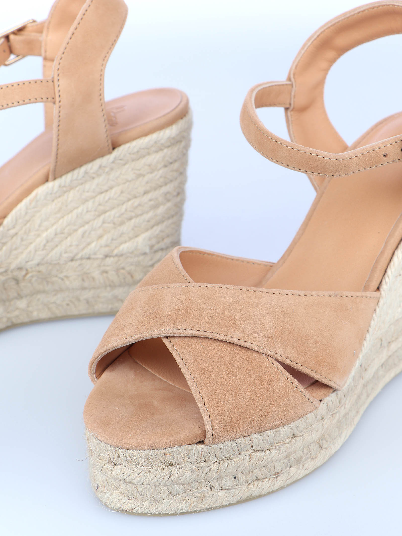 Castaã±er Open-toe Wedge-heels With Ankle Straps In Nude